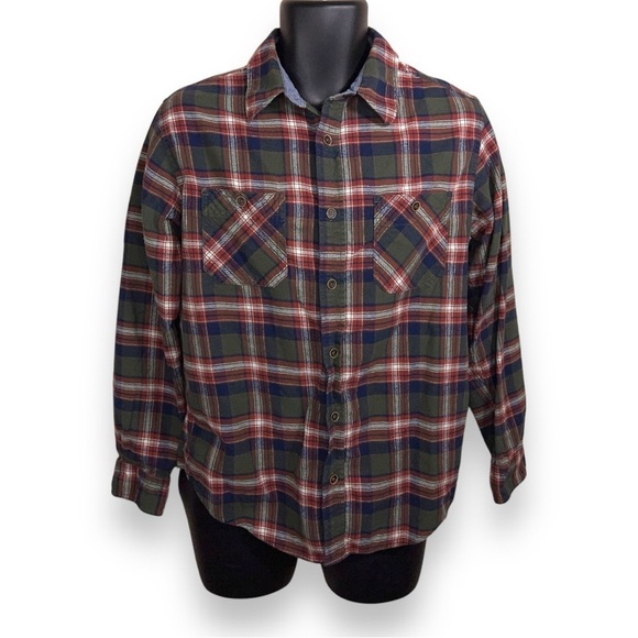 MEDIUM MENS WEATHERPROOF FLANNEL SHIRT RED GREEN BLUE COTTON - Picture 1 of 15